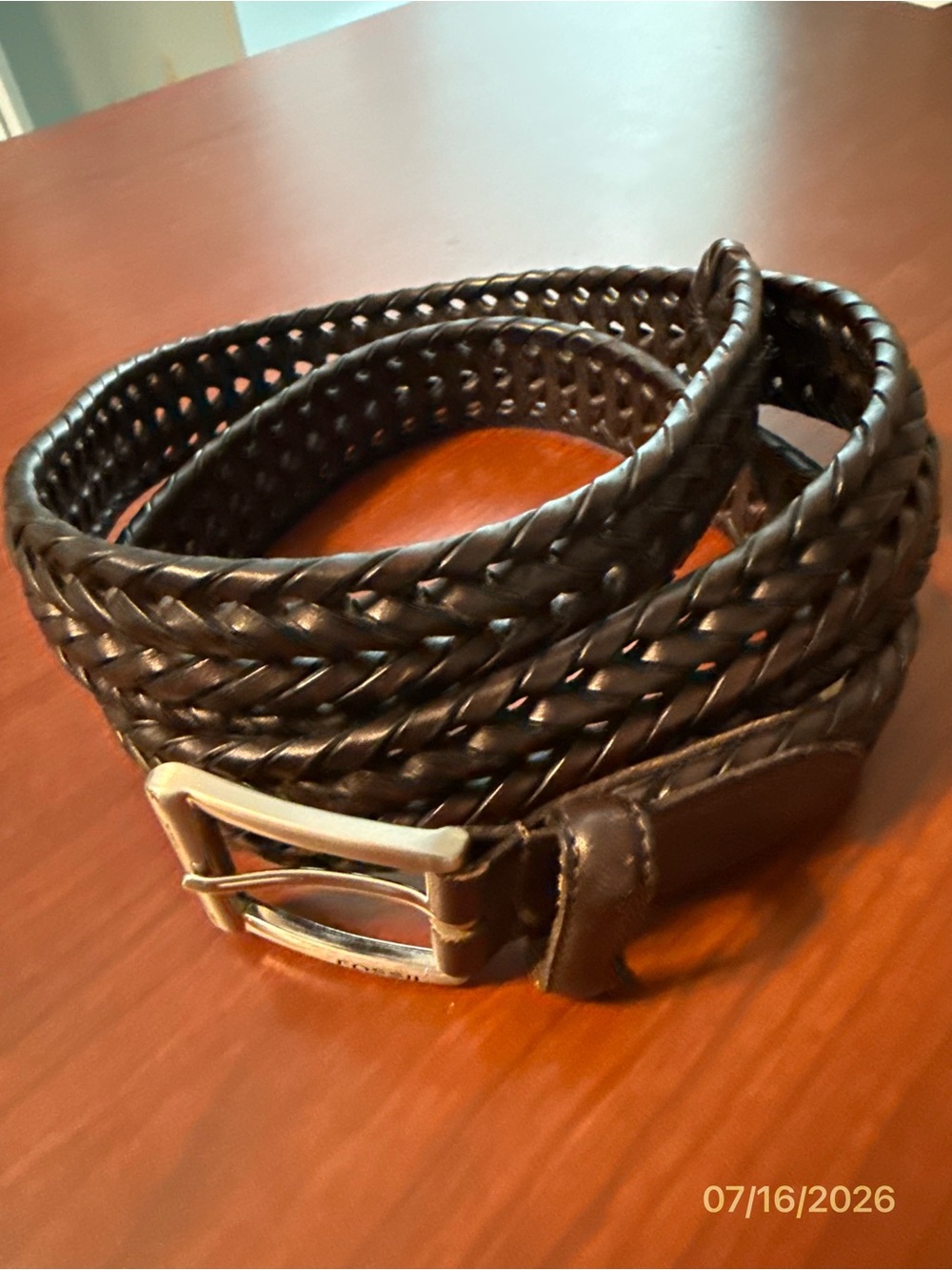 Fossil Mens Size 36 Dark Brown Braided Leather
Belt Minimalist Square - Picture 3 of 9